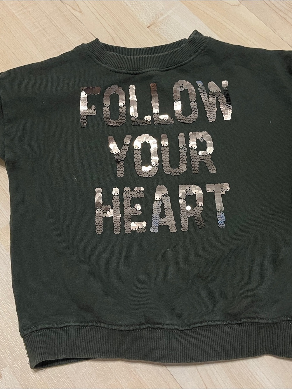 Zara Girls Sequin 'Follow Your Heart' Dark Grey Sweatshirt 6